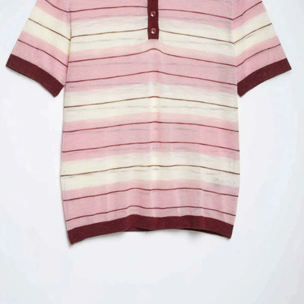 ZARA Summer Simple Versatile Horizontal Striped Collared Knit Top - Picture 2 of 4